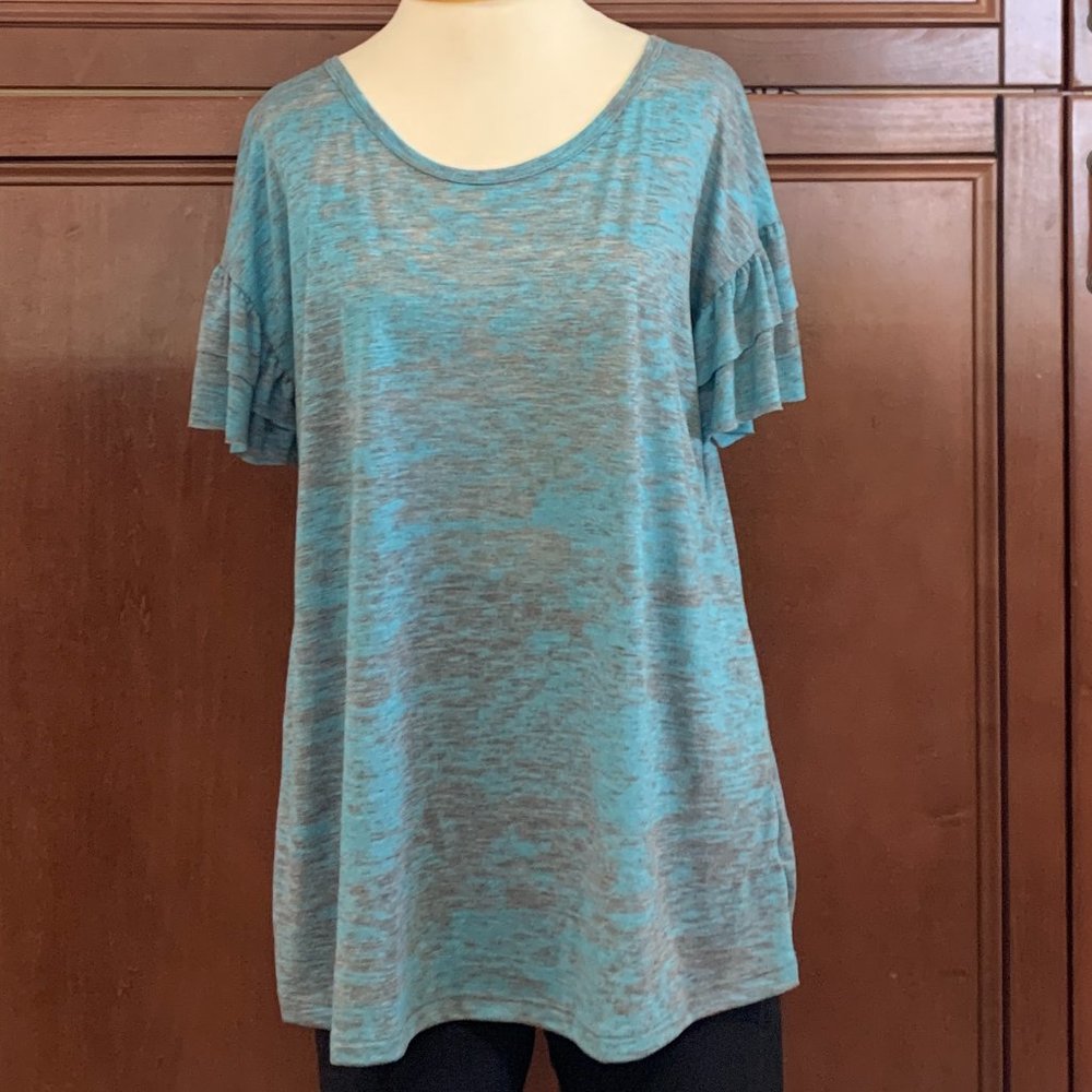 Voice of California Teal Gray Short Sleeve Top